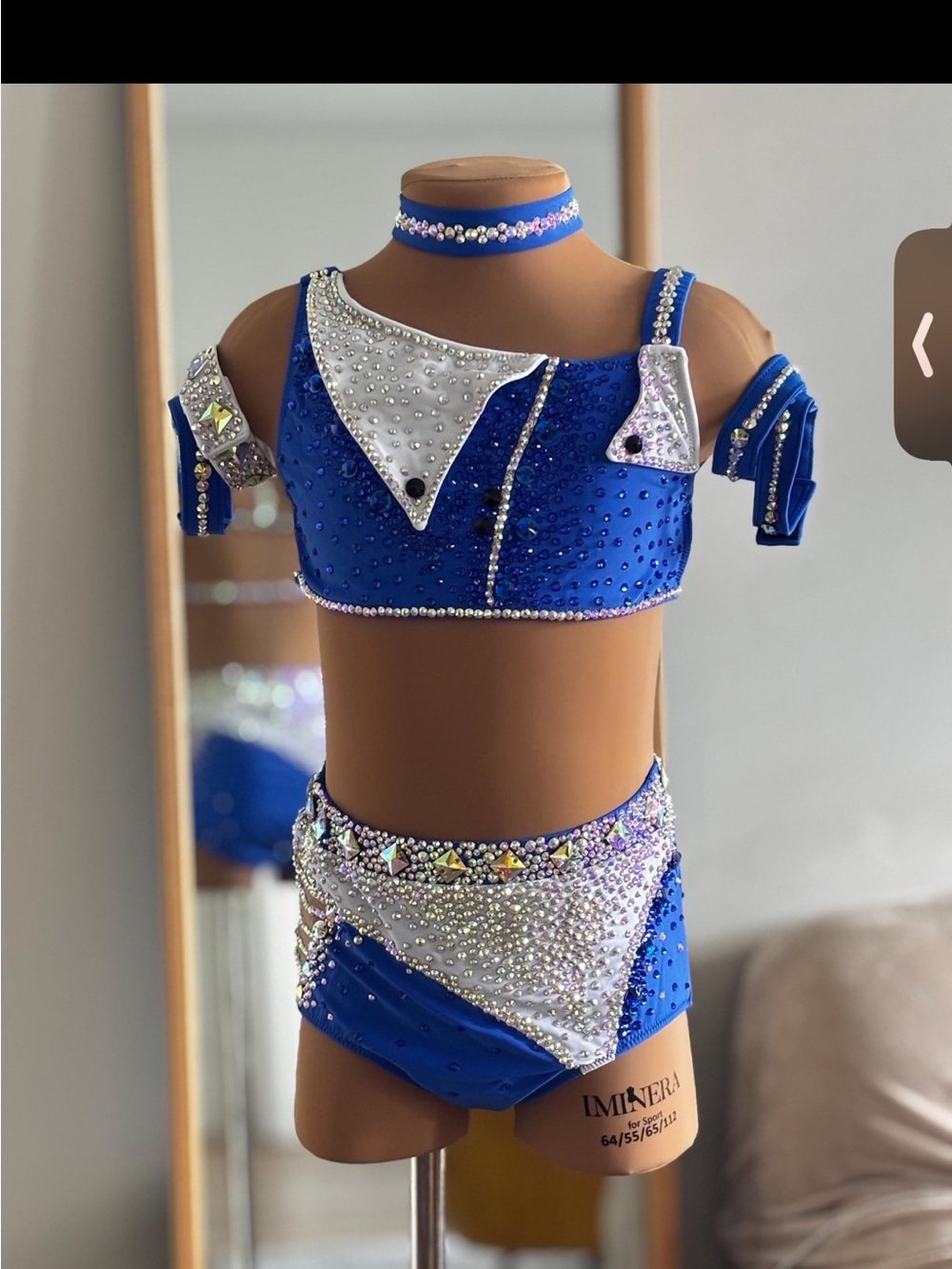 Royal Blue and White Rhinestone Two-Piece Dance Costume